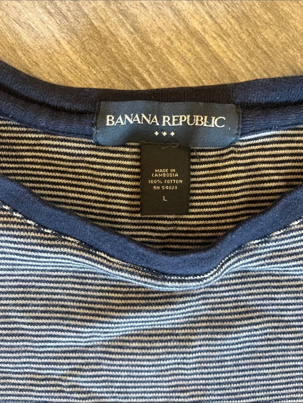 Banana Republic Men’s Long-Sleeve Crewneck — Navy and White Micro Stripe